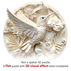 Jollitot 3D hummingbird puzzle side view highlights intricate cut lines for a precise fit.