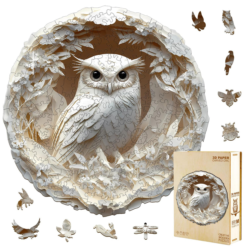 Jollitot Owl Puzzle 3D carved design offers a challenging, relaxing adult activity.