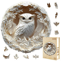 Jollitot Owl Puzzle 3D carved design offers a challenging, relaxing adult activity.