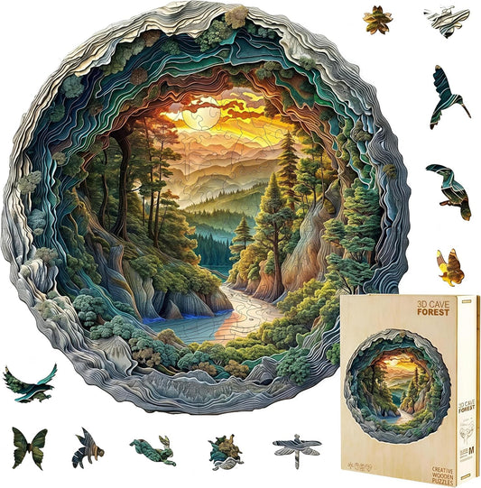 Jollitot round 3D cave forest puzzle for mindful assembly and display.