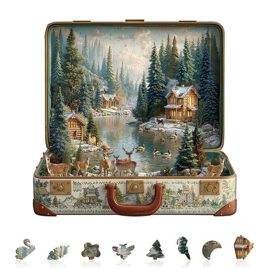 Jollitot Suitcase Scenery puzzle box cover with Nordic forest scene for relaxing evenings.