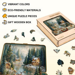 Jollitot Nordic forest lake scene puzzle artwork supporting mindful focus during downtime.