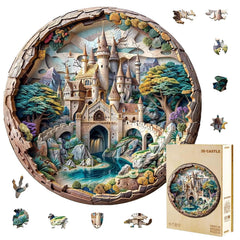 Jollitot wooden round castle puzzle ready for wall display and mindful evenings