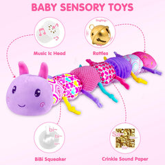 Jollybaby Green-back squeak area adds responsive sounds for baby interaction.