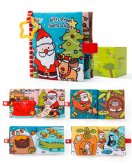 Jollybaby Christmas cloth book with crinkle pages for sensory exploration during play.