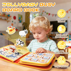 Jollybaby Montessori Busy Book front page featuring interactive pages