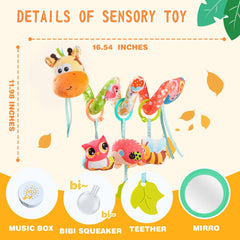 Jollybaby stroller attachment toy secures quickly for travel convenience.