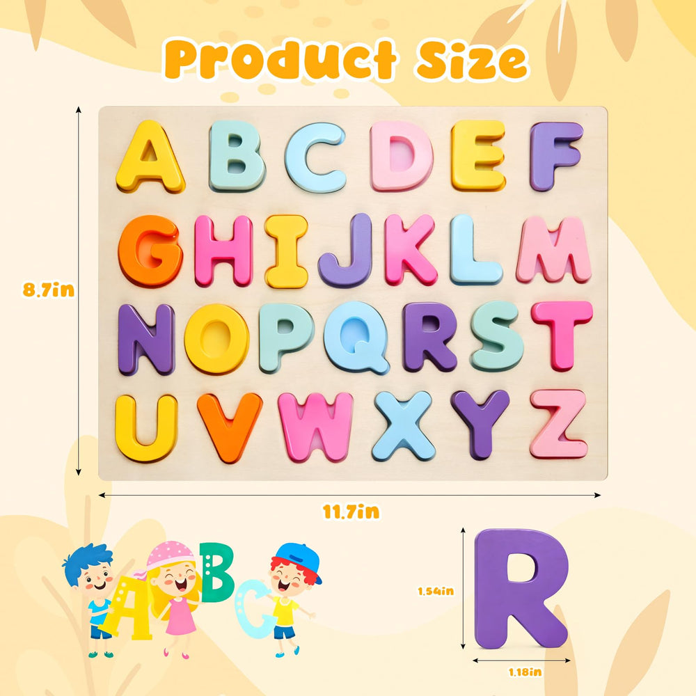 JOLSNAF wooden alphabet puzzle with 26 letters supports early literacy play
