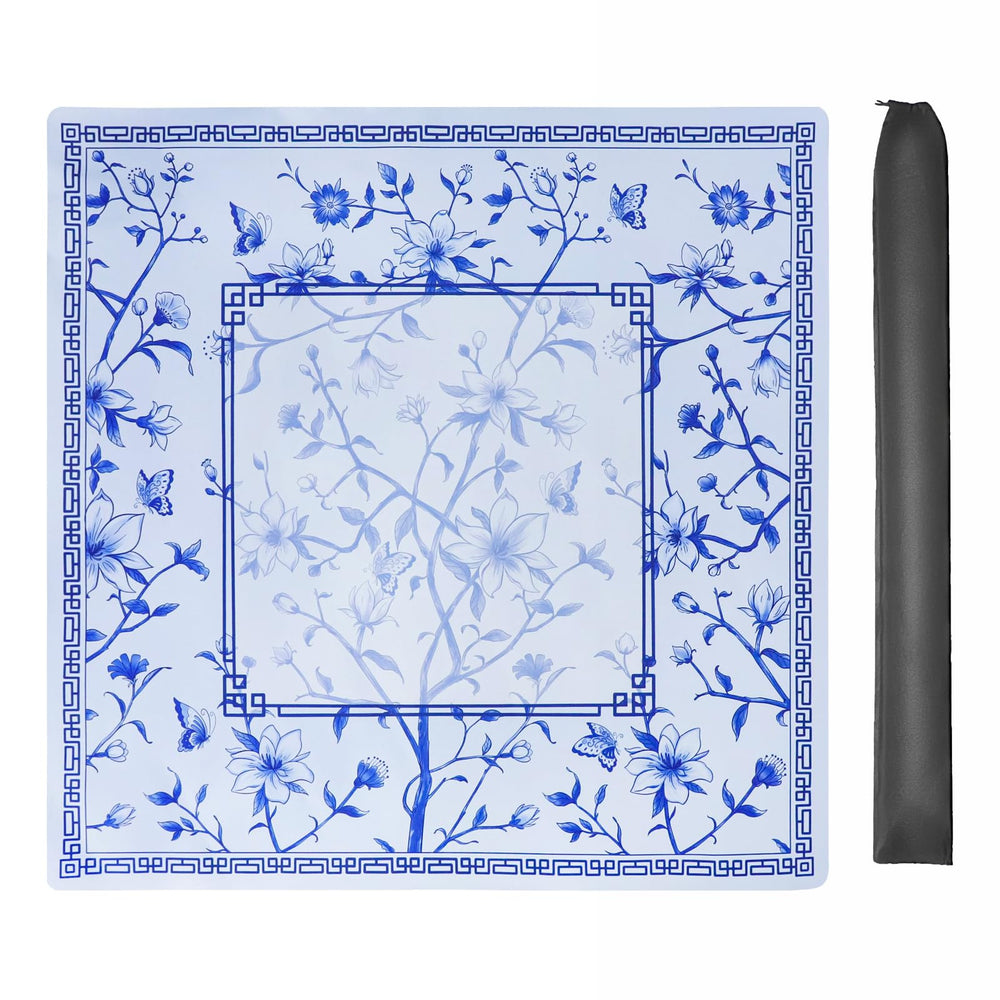 Jongyance blue pattern mahjong mat full view improves table aesthetics.