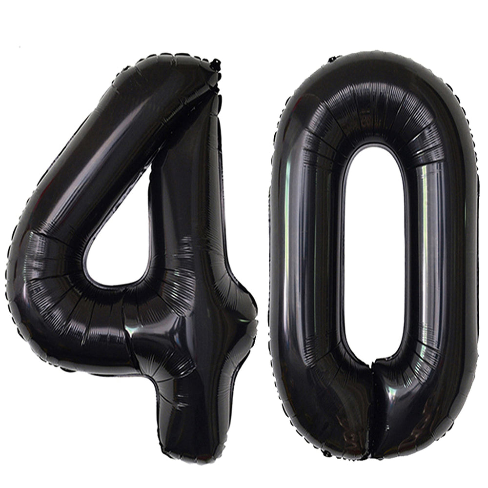 Jonhamwelbor black 40th number balloon foil, giant 42-inch decoration for birthdays.