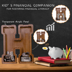 Engraved customization on JOOMLAFLY wooden piggy bank for a unique gift.