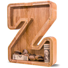 JOOMLAFLY wooden initial piggy bank front view for kids' savings