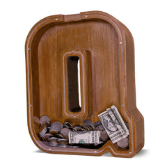 JOOMLAFLY wooden initial piggy bank with large letter design to spark saving