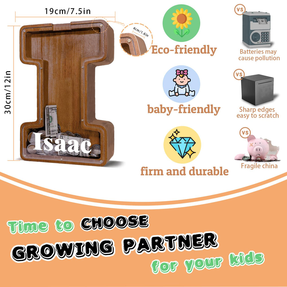 Eco friendly wood finished with mineral oil and beeswax on JOOMLAFLY piggy bank.
