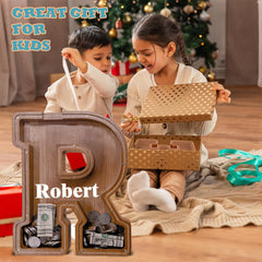 JOOMLAFLY wooden letter piggy bank top view highlights larger capacity