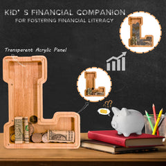 JOOMLAFLY wooden piggy bank transparent panel helps kids monitor savings