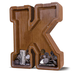 JOOMLAFLY wooden letter piggy bank with natural finish for durable savings