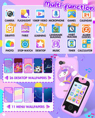 Joozfee kids' purple back view smartphone, showcasing a durable shell for safe use.