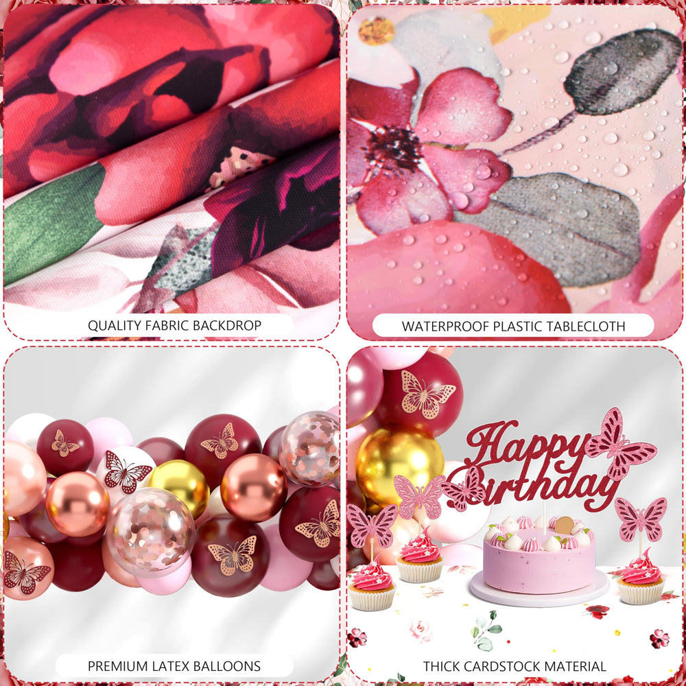 JOPHMO burgundy star foil balloon adds shimmering accents.