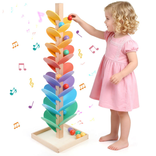 JOQQO wooden marble run tree base offers stable play surface for safe, confidence-building fun.