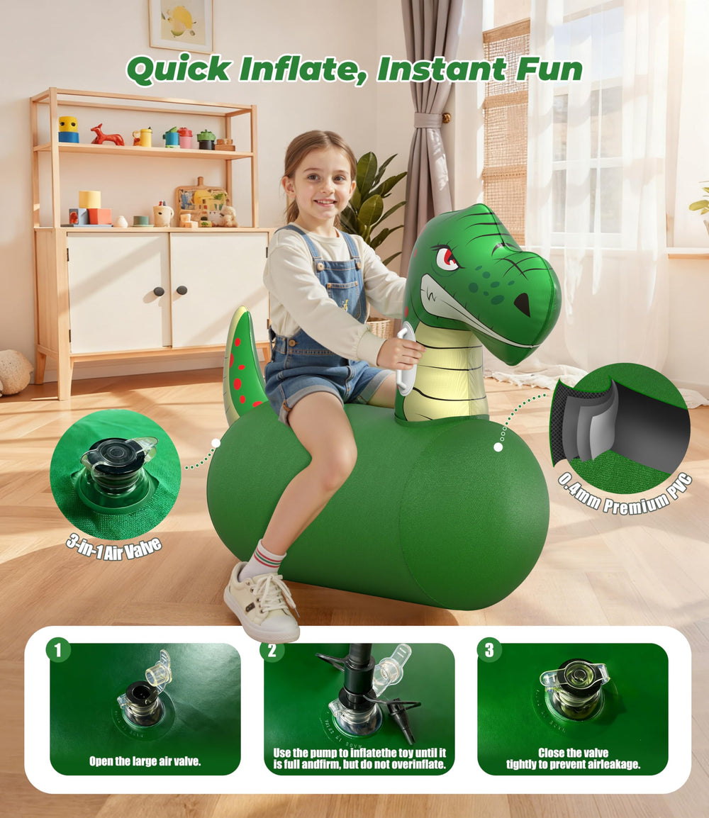 JOSEN Dinosaur Hopper secure grip handles provide confident, stable bouncing