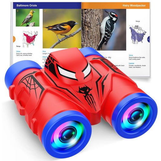 JovialToyz kids binoculars with compass and 4x30 lenses for guided nature exploration.