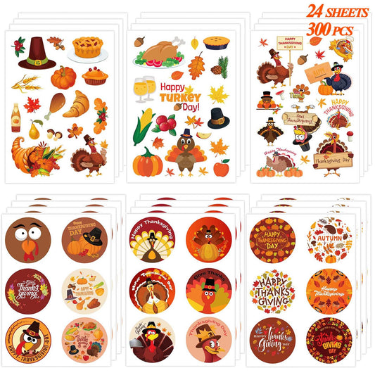 Joy Bang Thanksgiving stickers kit for kidsβ24 sheets, 300 colorful designs for classroom crafts.
