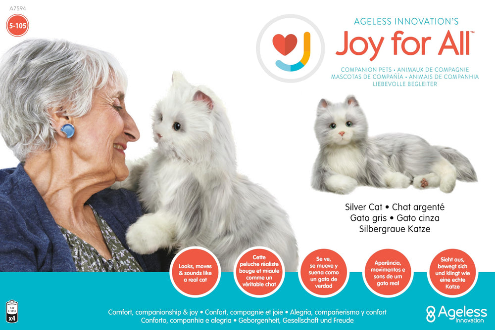 Joy For All Companion Cat realistic meow and purr closeup, engaging sensory feedback for elderly users