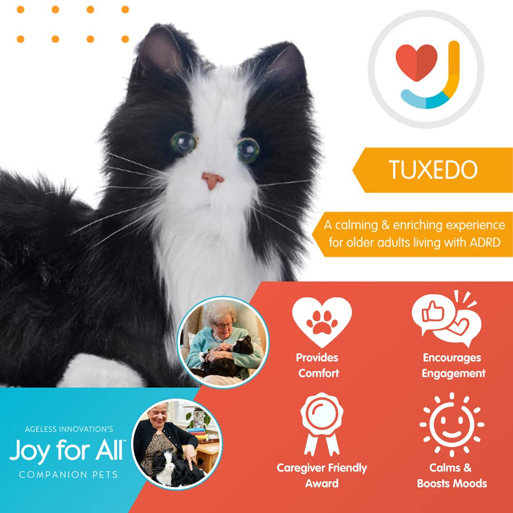 Joy For All Companion Cat tuxedo interactive sensors responsive to motion and touch.