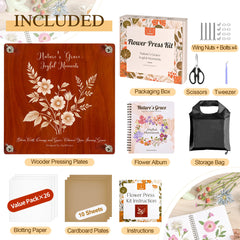 Joy&Grace flower preservation kit contents enable easy pressed-flower art at home.
