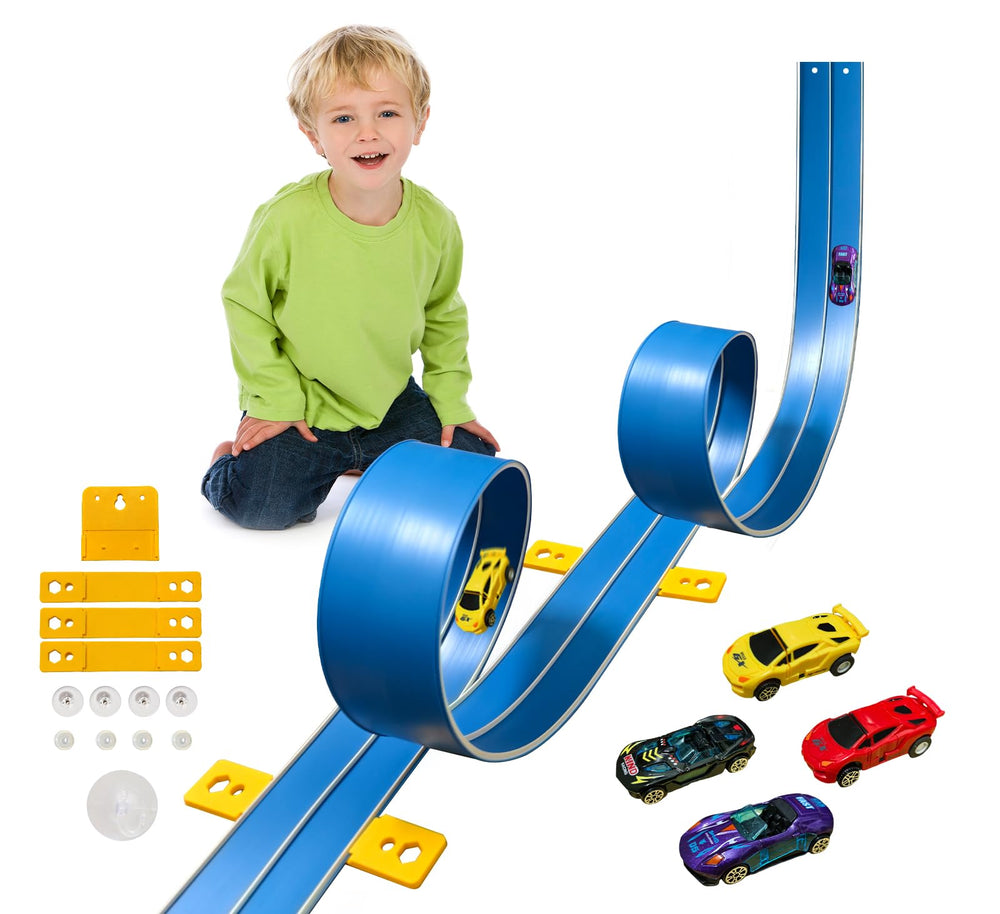 Joyandro daytona blue 15ft flexible track for portable family racing fun.