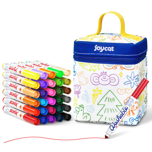 JoyCat 30-color washable markers showcase vibrant pigments for kids' artwork.