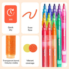 JoyCat glitter marker on rock demonstrates durable color for outdoor projects