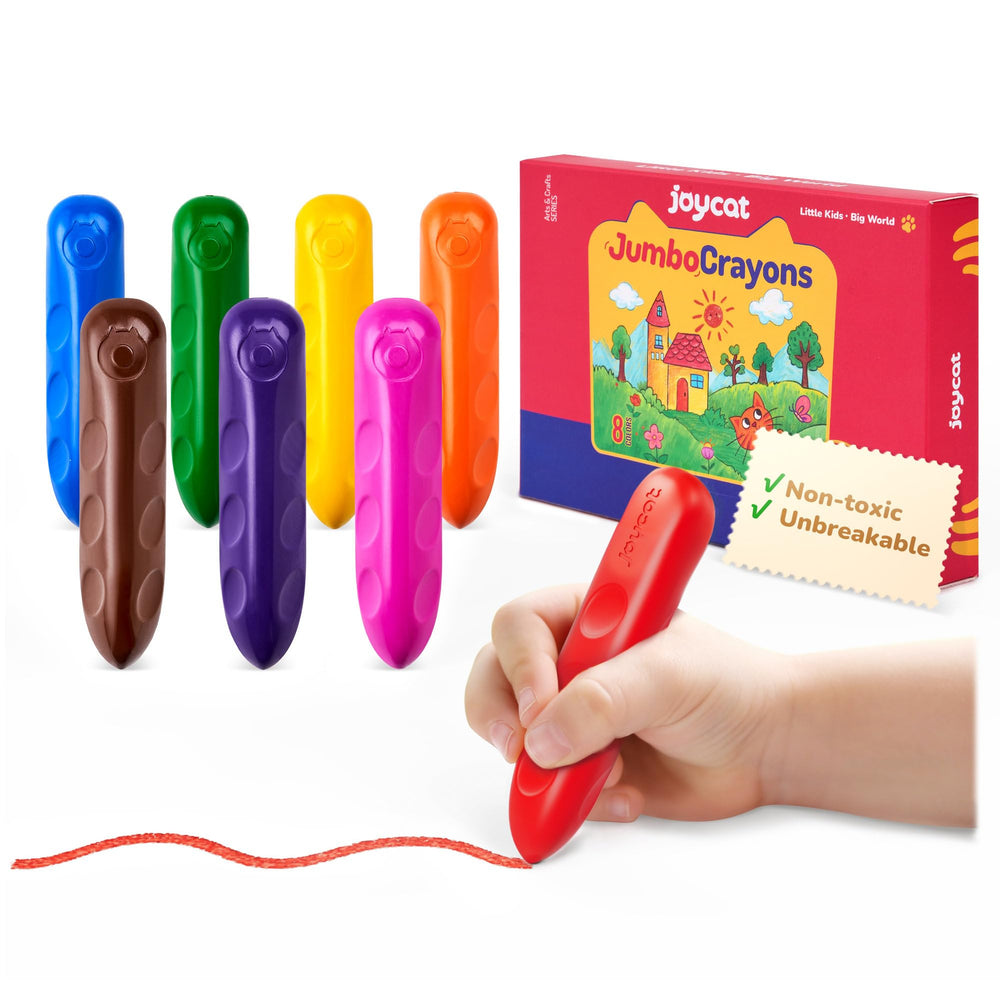JoyCat 8 Colors Jumbo Crayons with ergonomic triangle grip—easy grip for toddlers.