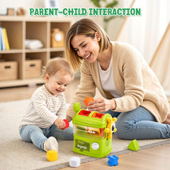JoyCat six bright shape blocks with rattles engaging senses during exploration.