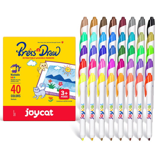 JoyCat Click and Draw markers with retractable tips for mess-free coloring sessions.