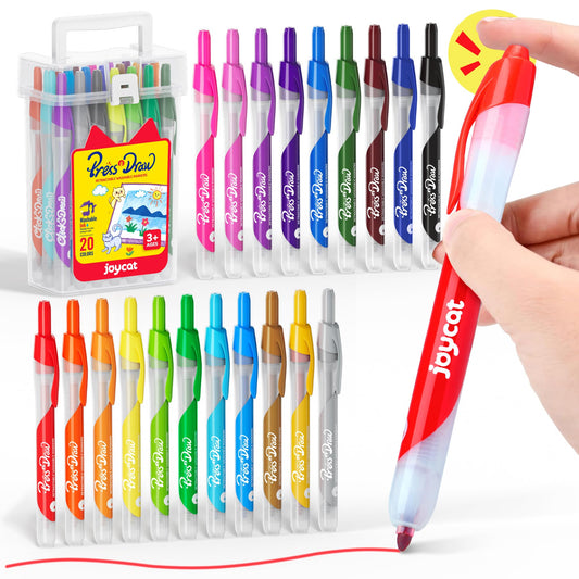 JoyCat Click & Draw markers in a storage box for easy, mess-free kids' art sessions.
