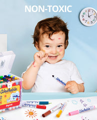 JoyCat conical-tip markers deliver broad and fine lines for details.