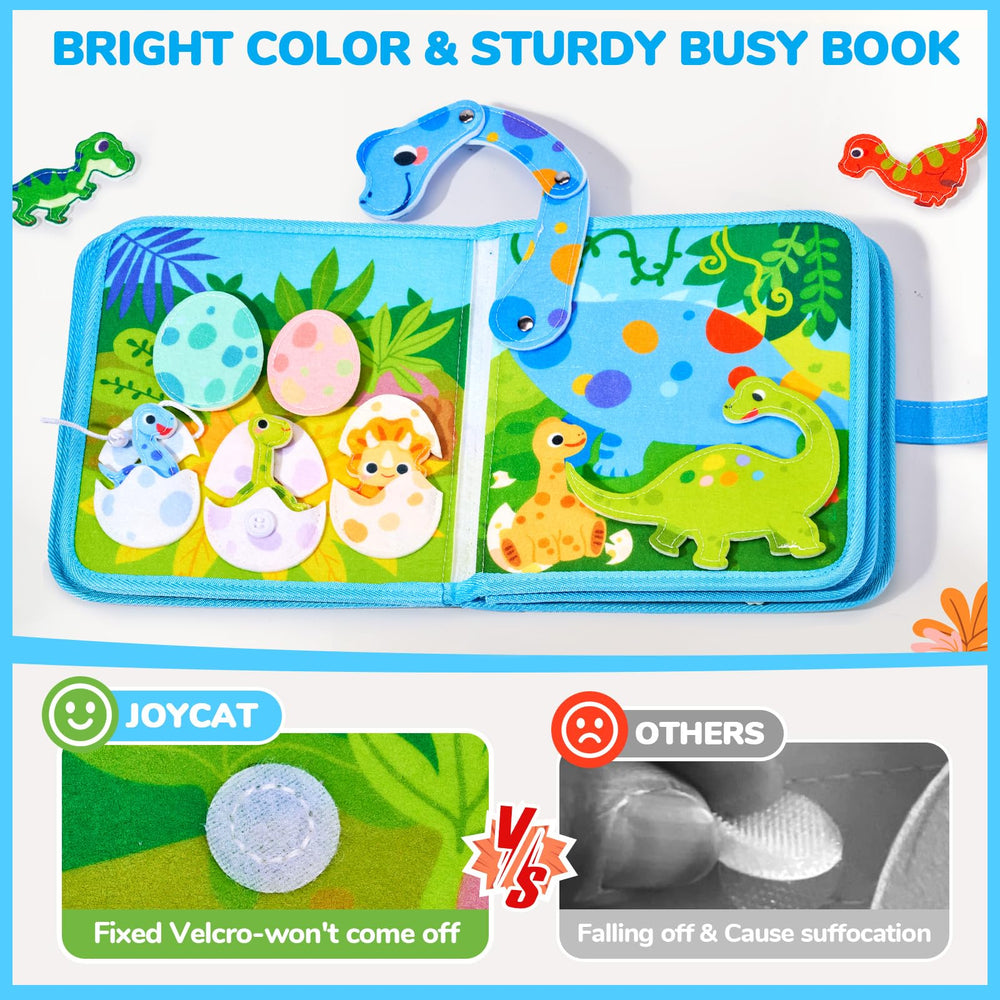 JoyCat Dinosaur Busy Book compact travel size for on-the-go play.