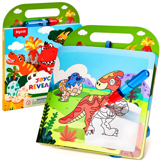JoyCat dinosaur water coloring book cover showing color reveal for toddlers