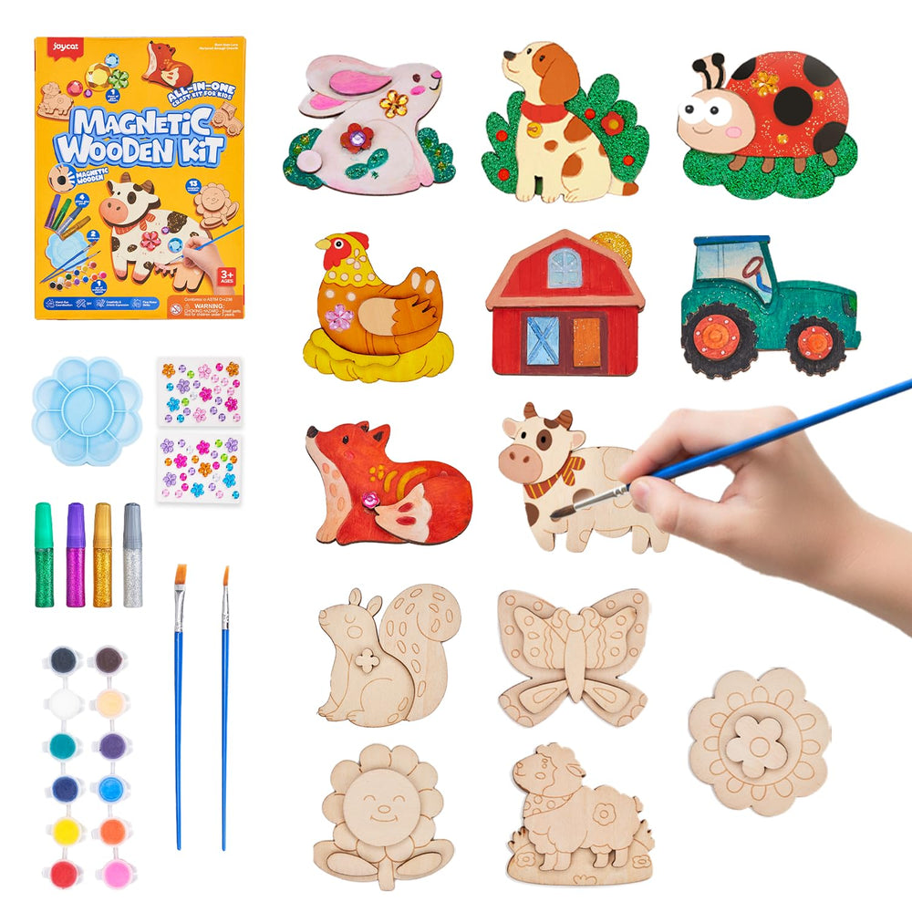 JoyCat DIY wooden magnets kit – 13 magnets for creative fridge art and learning