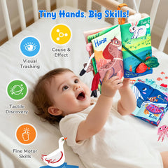 JoyCat ocean book high-contrast patterns support visual focus for early learners.