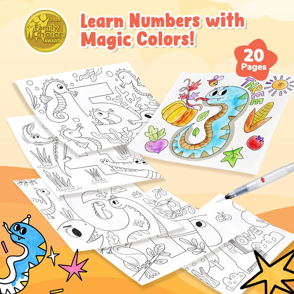 JoyCat Paint with Water pages show numbers for early counting and color exploration.