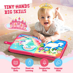 JoyCat Princess Busy Book dress-up page enables pretend play and fine motor practice.