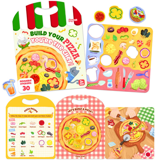JoyCat reusable sticker book with pizza-cover supports imaginative play on the go.