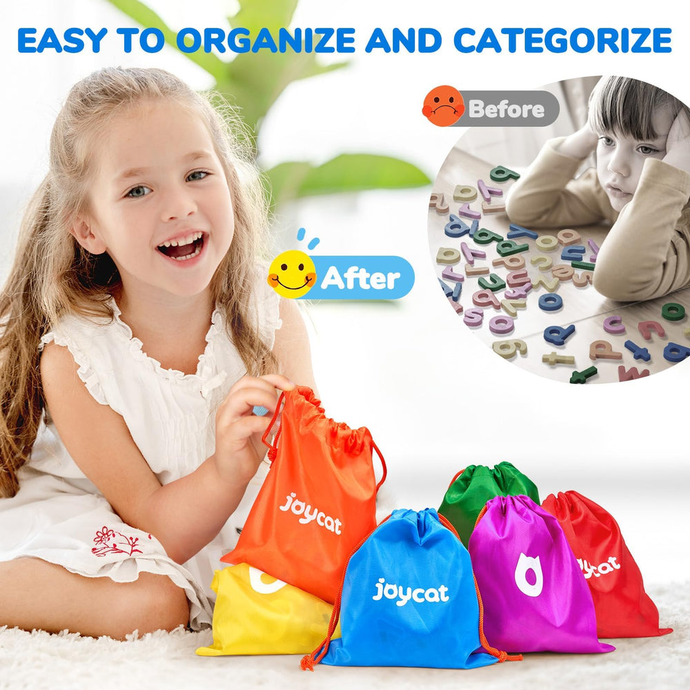 JoyCat safe plastic letters with smooth edges for safe toddler use.