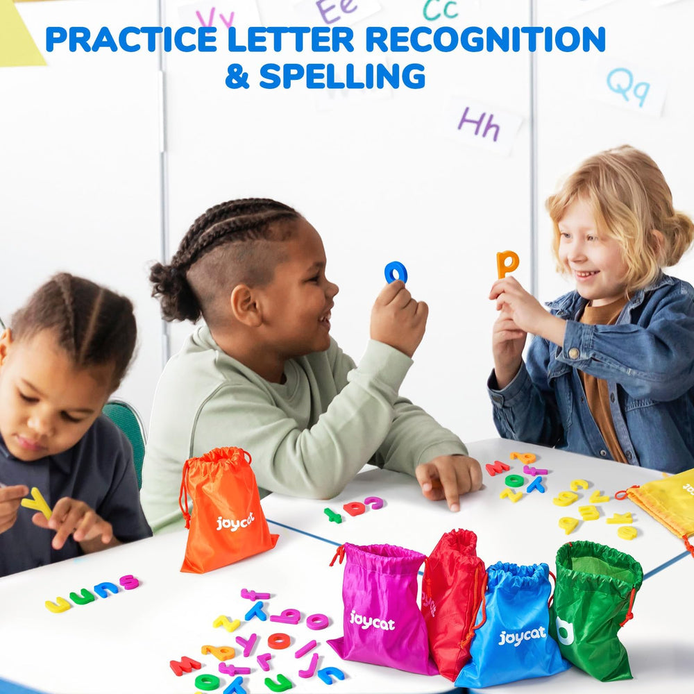 JoyCat six-color storage bags organize letters by color for quick setup.