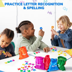 JoyCat six-color storage bags organize letters by color for quick setup.
