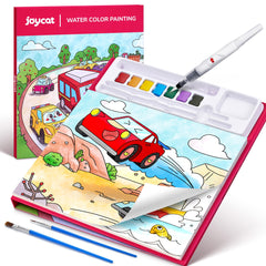 JoyCat Transportation coloring book cover featuring bright illustrations to spark imaginative travel play.
