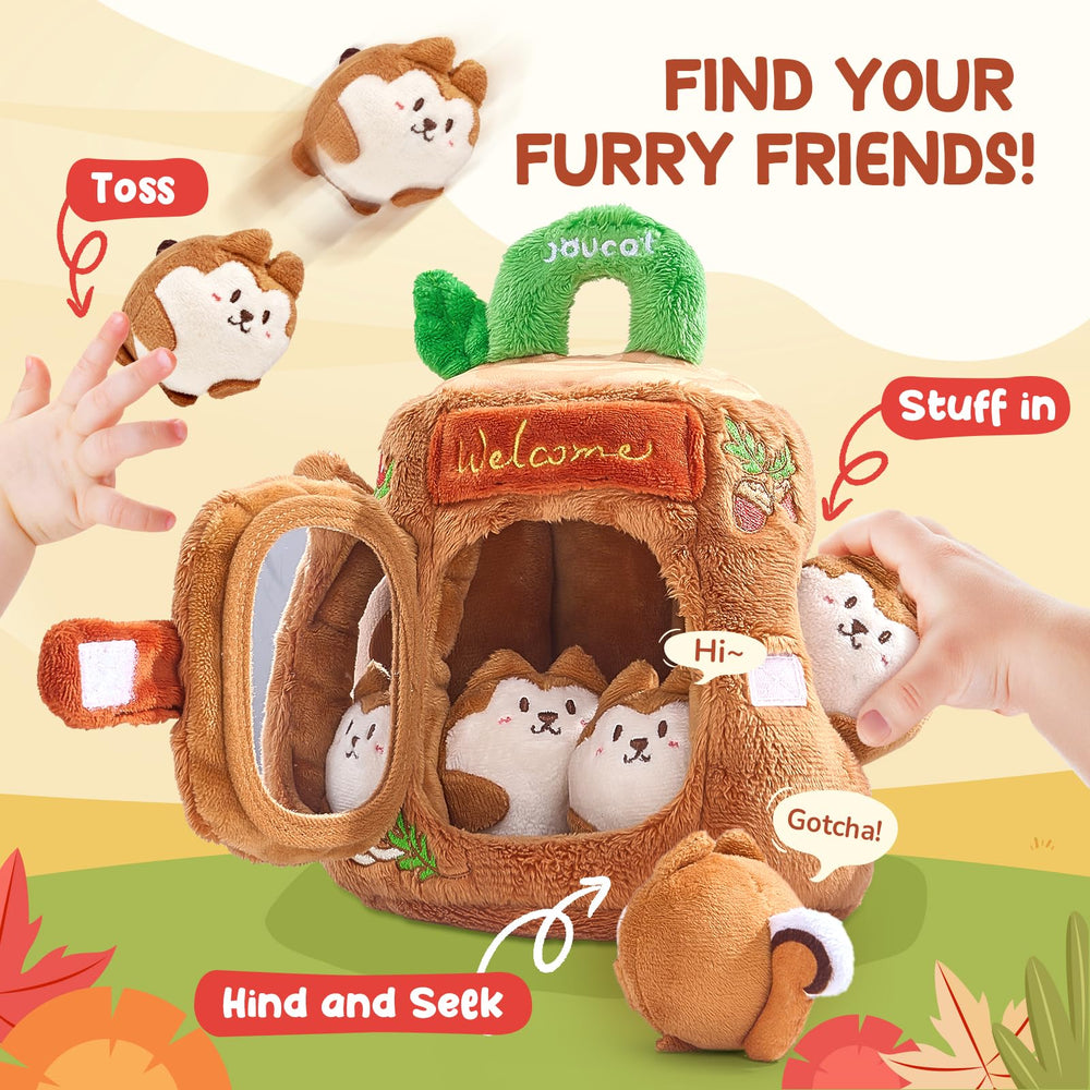 JoyCat Treehouse five-sensory squirrels promote auditory discrimination and interactive play.